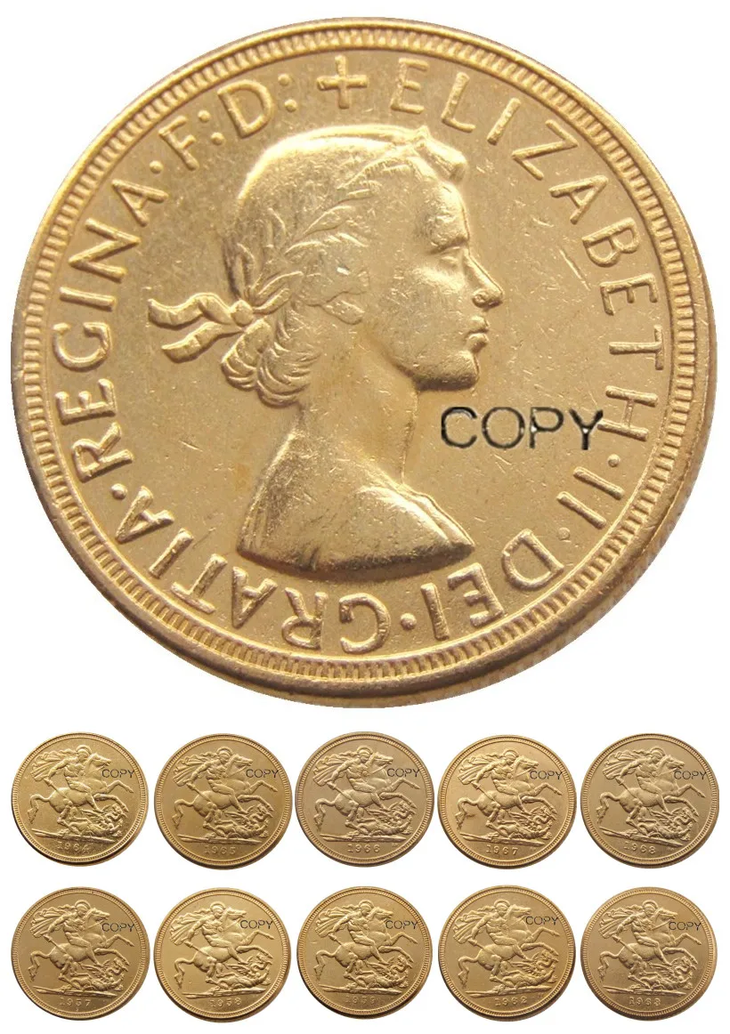 Monedas de copia chapadas en oro, 10 piezas de fechas para elegir REGINA, FD, ELIZABETH II, DEI, GRATIA, 1LSD, 1957-1968