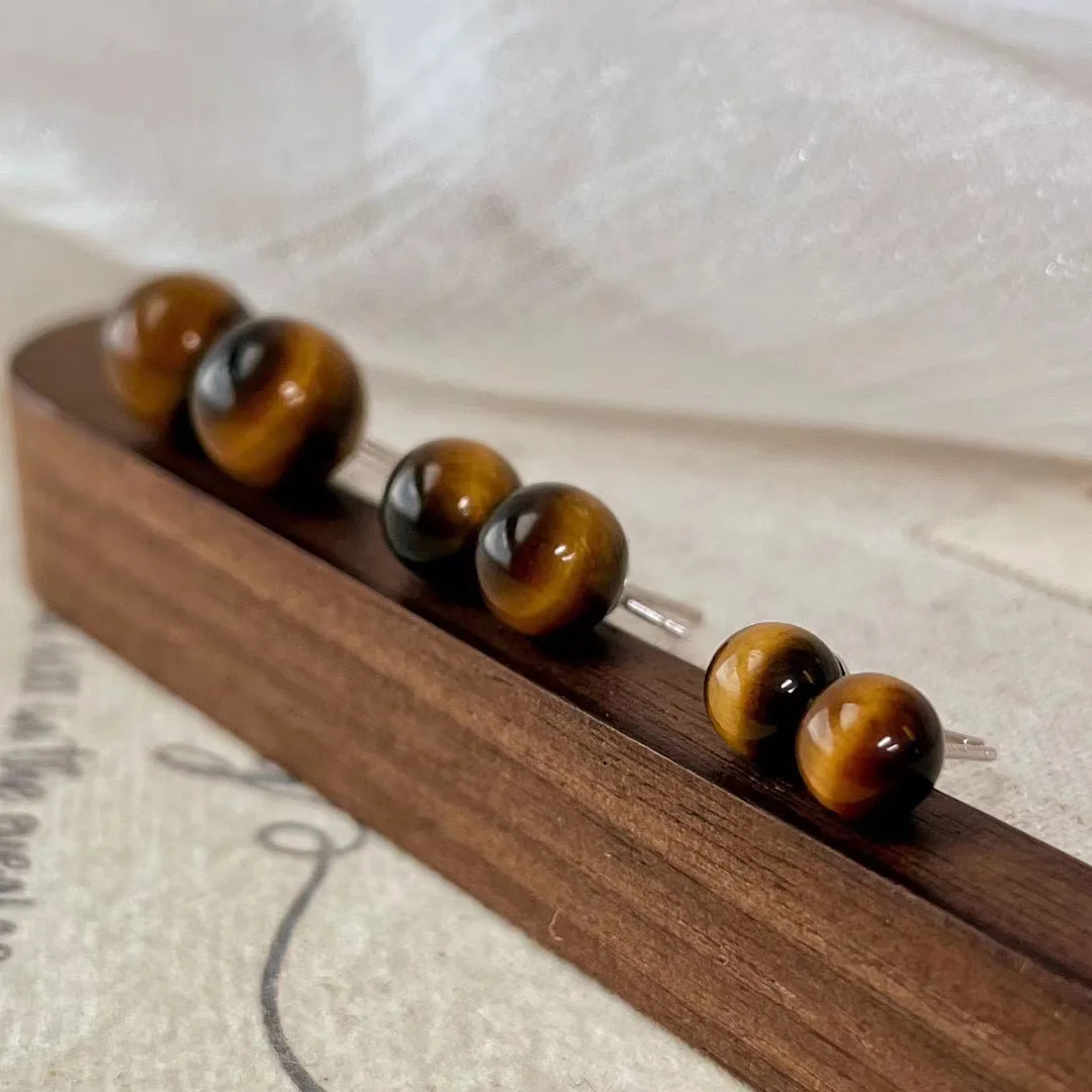 الطبيعية 8 مللي متر 10 مللي متر 12 مللي متر عين النمر المستديرة و S925 أنيقة ساحرة جميلة 1 زوج أقراط مجوهرات للنساء الحياة اليومية أو الحفلات