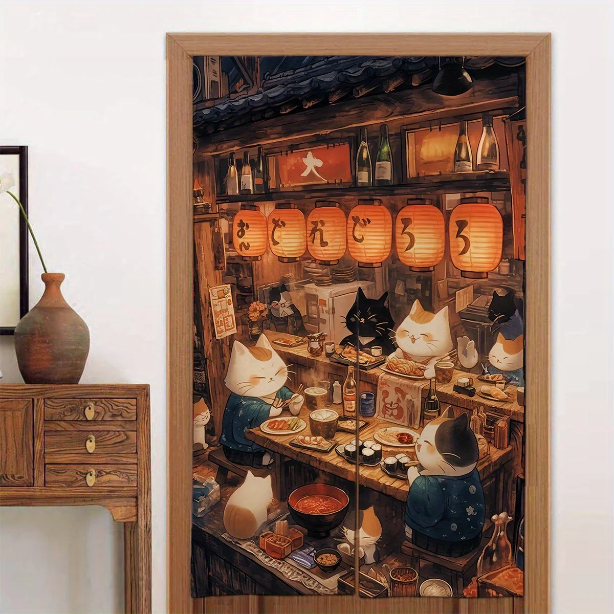 

japanese cat izakaya art noren door curtain anime style restaurant design linen half panel kitchen decor Suitable for allseasons