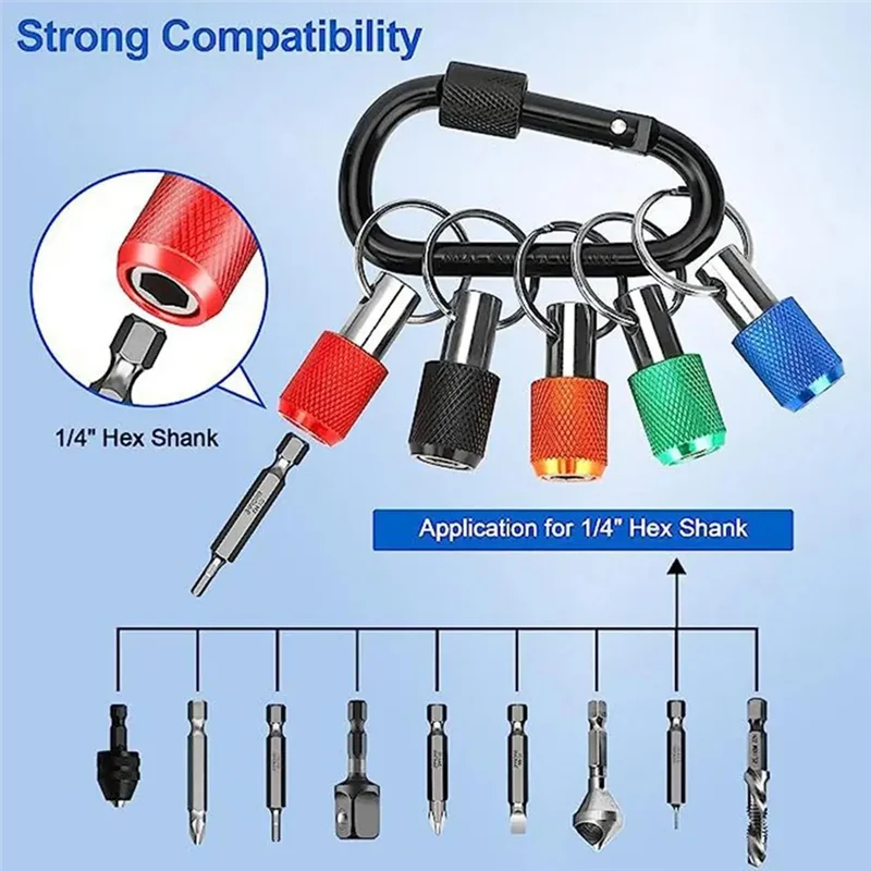 

AB08-1/4 Inch Hex Bit Holder Drill Bit Keychain Quick Release Screwdriver Hex Shank Tool Keychain For Carabiner Drill Bit