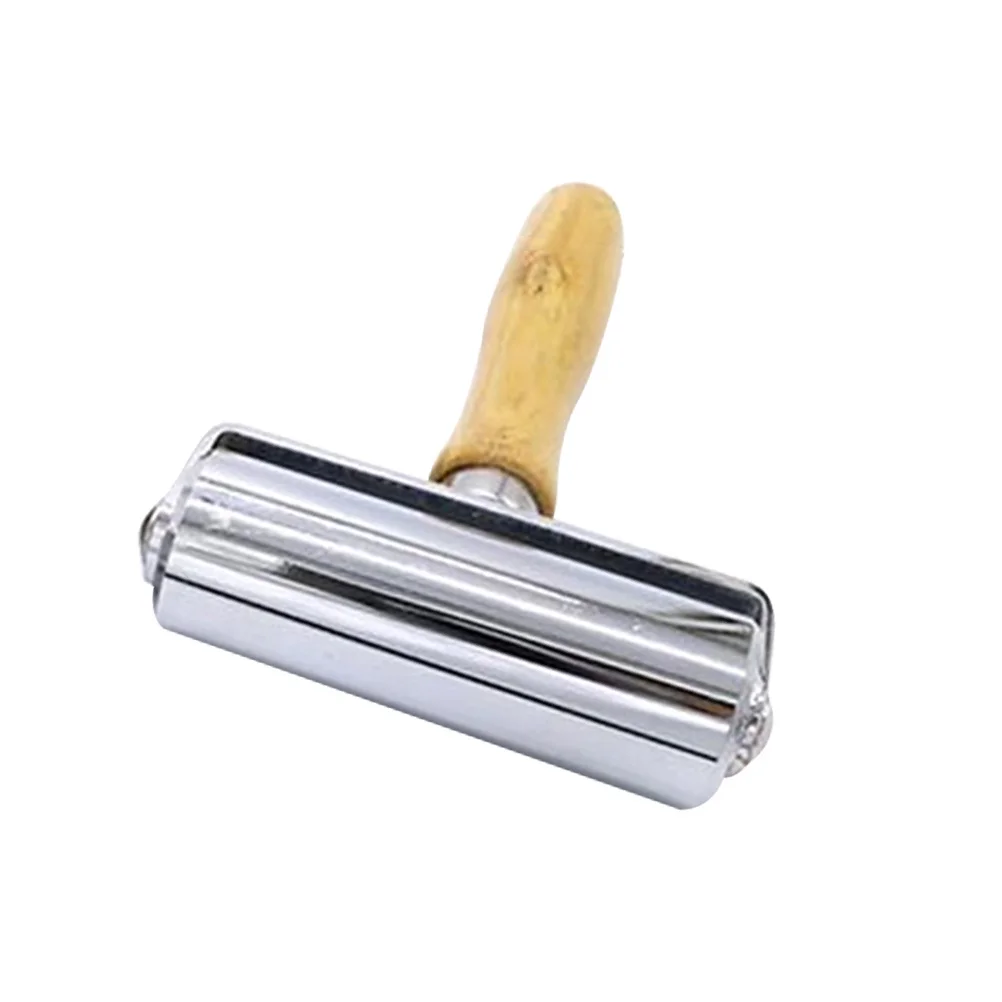 

100Mm Roller With Wooden Handle Premium Steel Pressing Tool For Edge Smoothing Bonding Diy Craftwork Leathercraft Roller