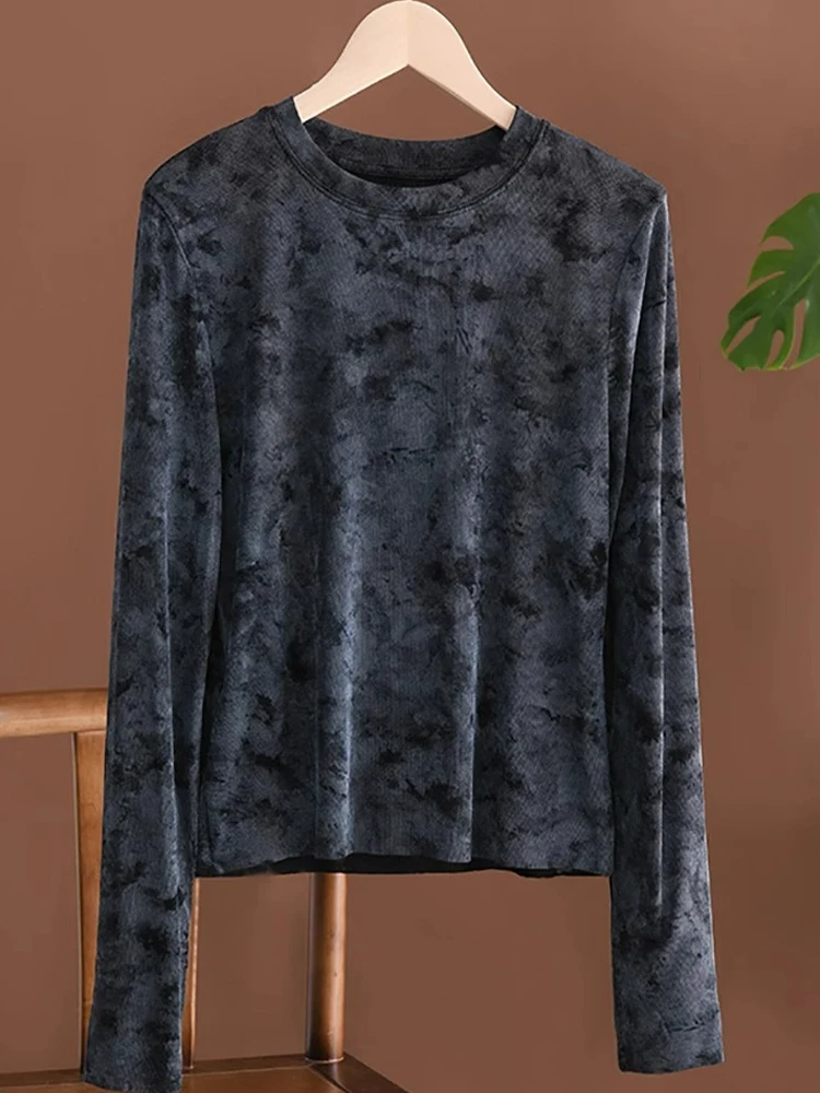 Loose Fit rundes Ne T-Shirt Aquarelldruck Long Sve Casual Sle für Damen Frühling Herbst Neuankömmling Vielseitiges Design