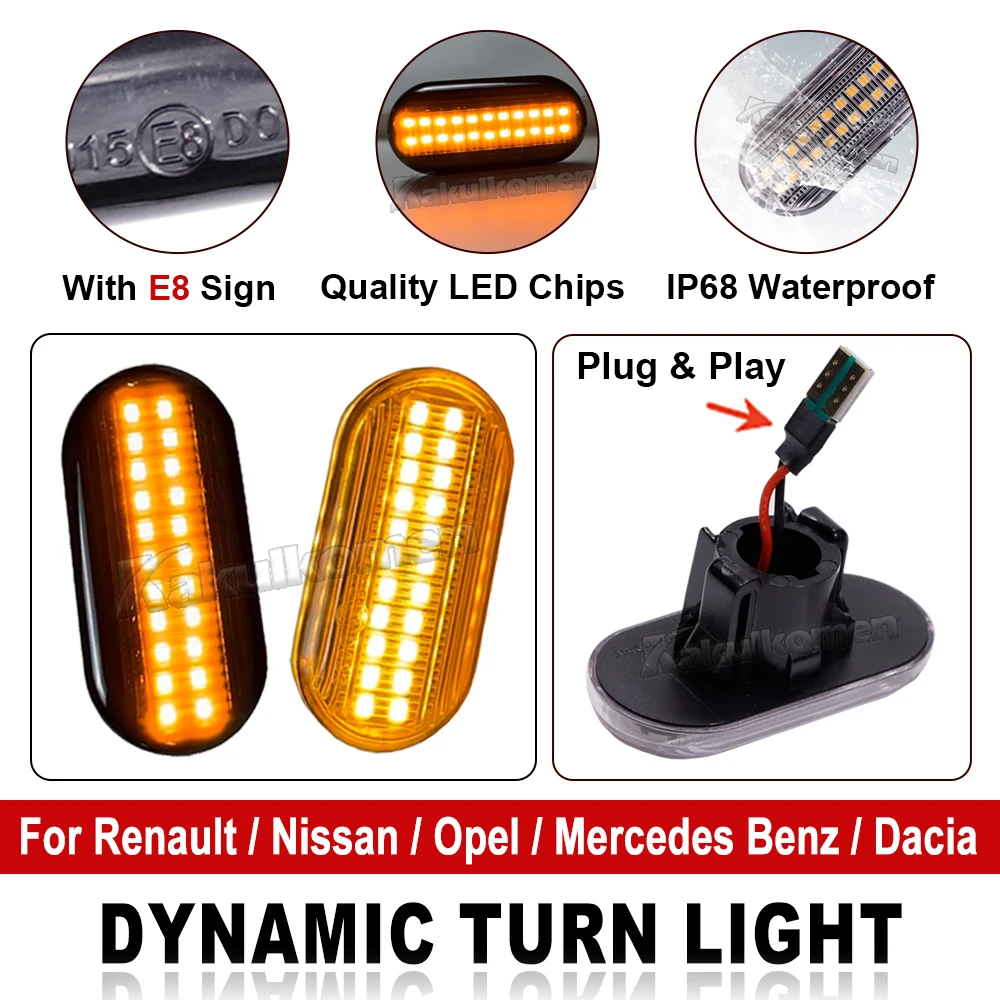 2x Led Dynamic Turn Signal Lights Side Marker For Renault Clio Trafic Kangoo Twigo Dacia Logan Duster Nissan Interstar Primastar
