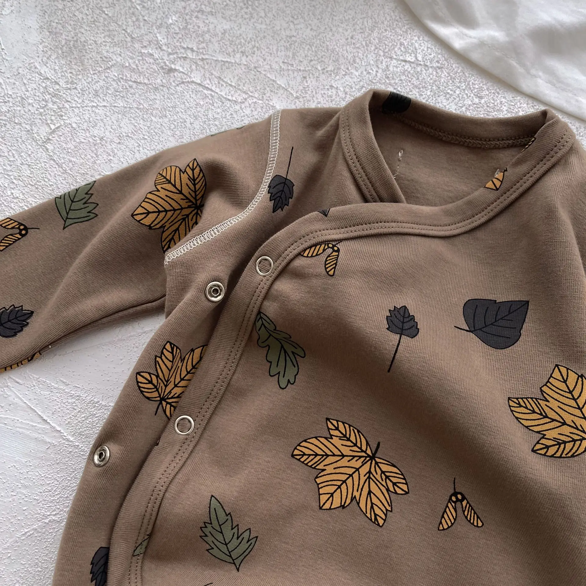 Spring Autumn Newborn Printed Apple Leaves Romper Girls Long Sleeved Cotton Jumpsuit Boys Detachable Jumpsuit Clothes