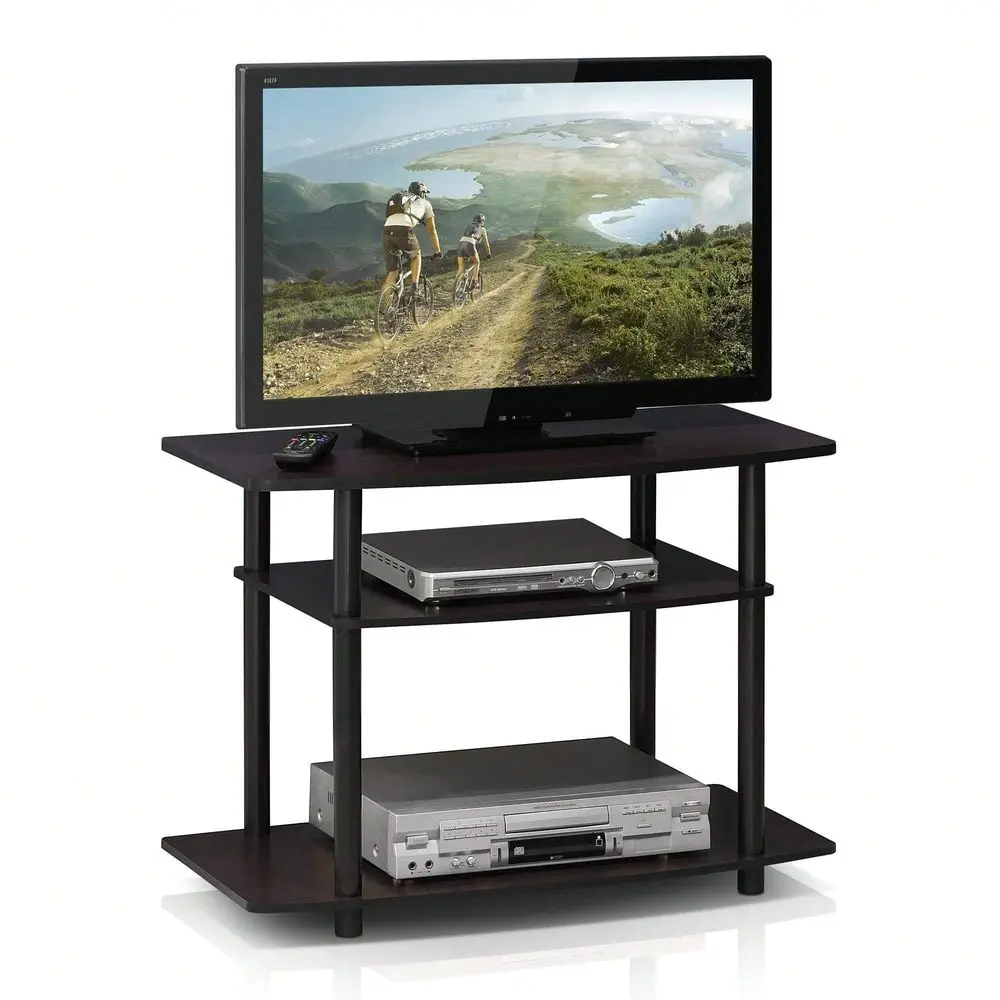 

TV Stand, Entertainment Center With Stainless Steel Tubes, No Tools Assembly, Fits To 32Inch TVs, Black TV Stand, Modern Med