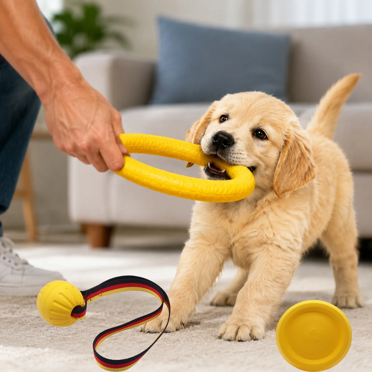 Interactive Dog Soccer Toy with A Grip Ring Durable Water Ball for Dogs Self Playing Training Football Toy Outdoor