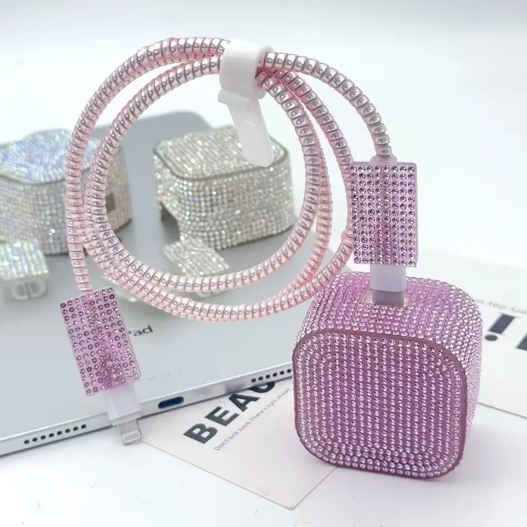 

New Advanced Diamond Charger Protector Cover for Apple 40w Fast Charger Head Protective Case Spring Cable Winder Accessories