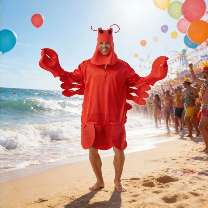 

Костюм красного омара для косплея, забавный наряд в виде морского существа для Хэллоуина и карнавала