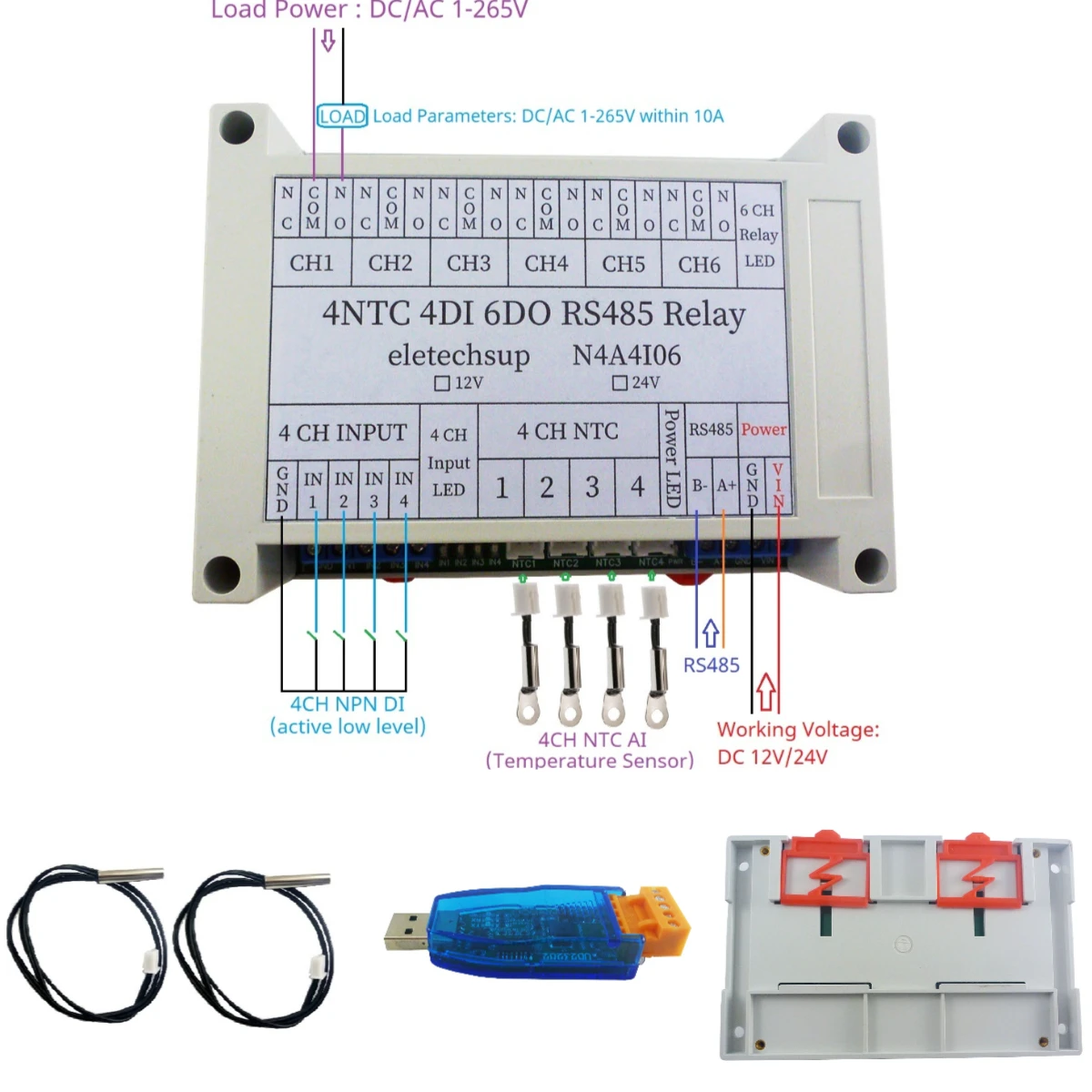 DC 12V/24V 14Ch 4NTC-4DI-6DO Multi-function Temperature collector PLC IO expansion board 10A Relay Output Module