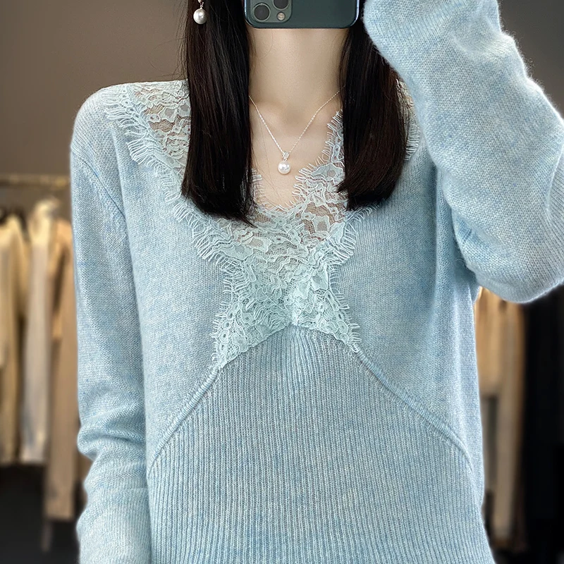 

Wool and Lace Sweater with High Value and Exquisite Single Product in Early Autumn, Wear a Cashmere