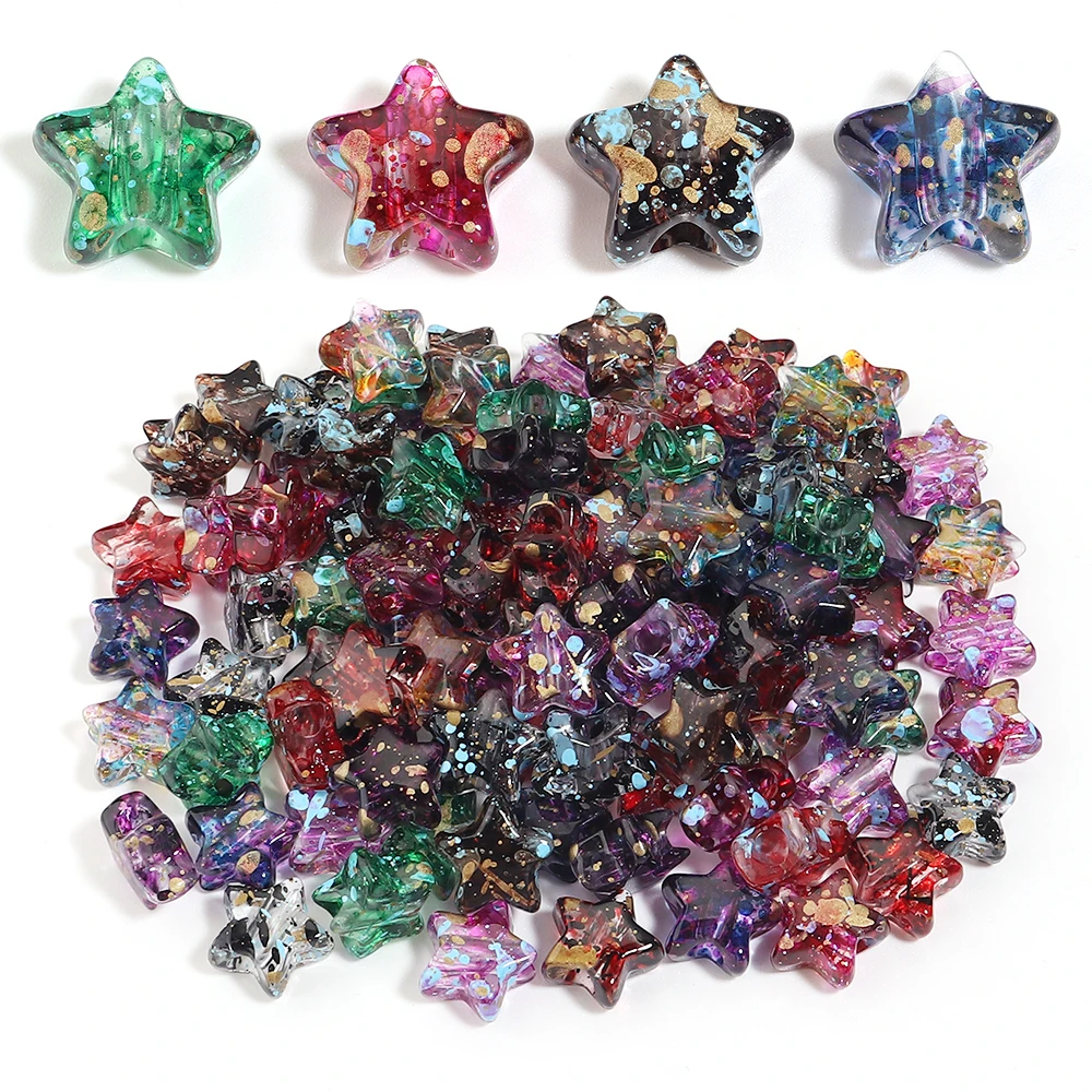 10pcs 12x13mm Splashed Ink Oil Painting Star Acrylic Beads Colorful Loose Spacer Beads For Jewelry Making DIY Bracelets Earrings