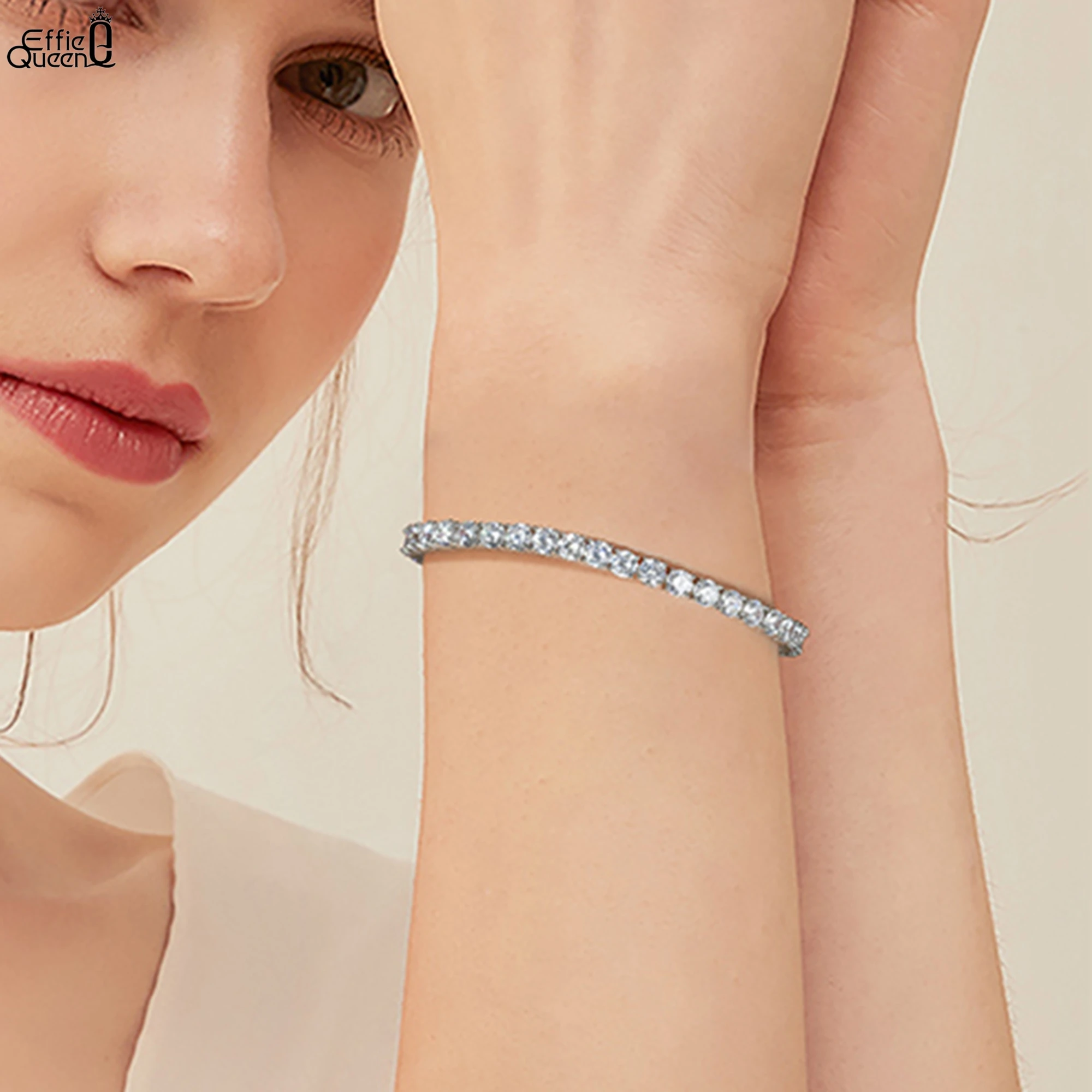 

Браслет EFFIE QUEEN с круглыми кубическими циркониями, теннисный браслет из стерлингового серебра 925 пробы, многослойные браслеты для женщин и мужчин, повседневные модные украшения SB128