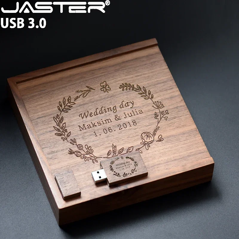 JASTER USB 3.0 Flash Drive  Free Custom Logo 128GB Wedding Gift Pen Drive 64GB Wooden Box 32GB Personalized USB Stick 16GB 8GB