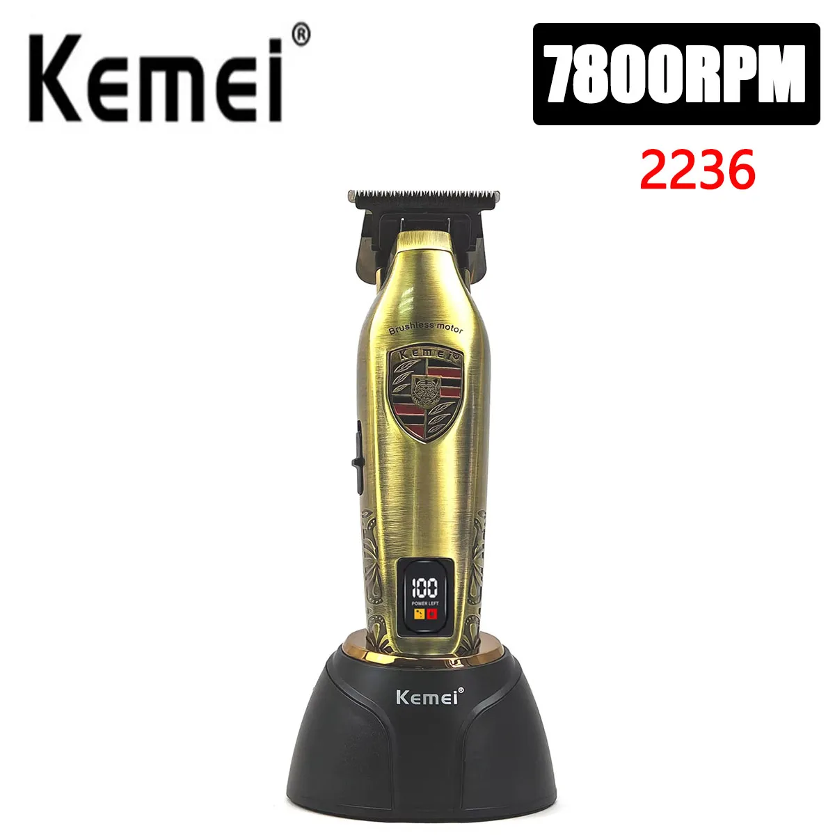 KM2236 Professional Hair Salon Electric Cordless Men Brushless Motor 7800RPM Hair Trimmer Full Metal Body Haircut Clipper