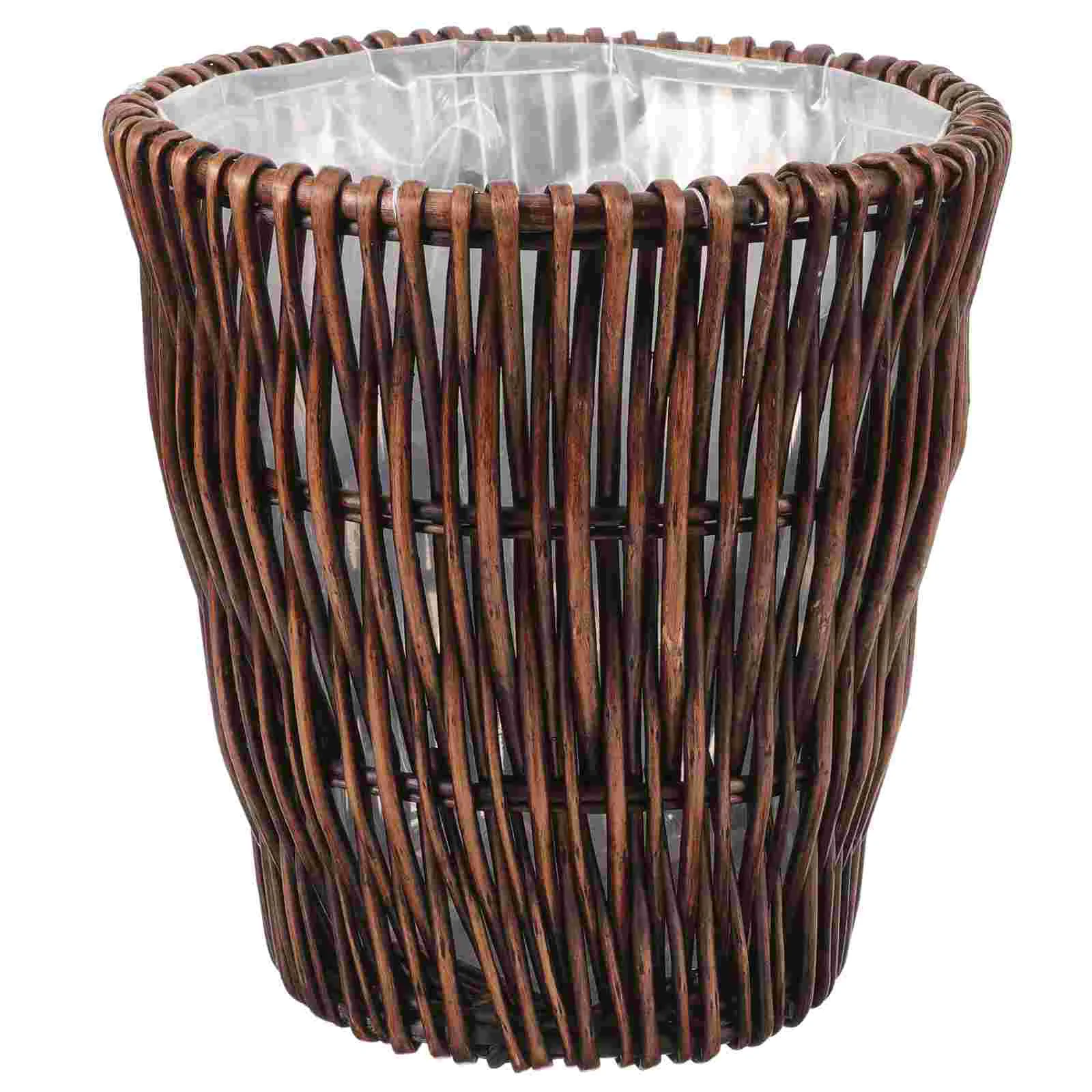 Rattan Trash Can Office Household Basket Woven Waste Paper Hamper Pots for Plants Hand Chinese Style