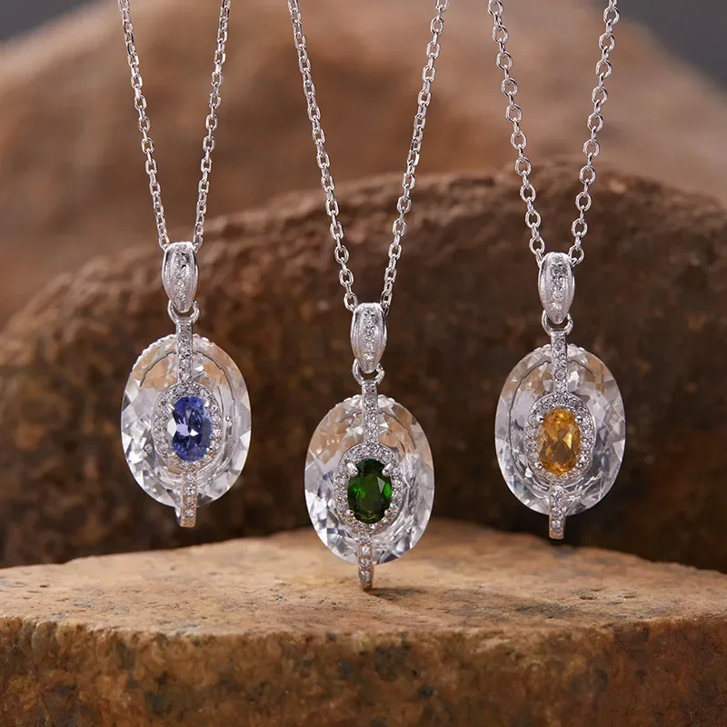Natural colored treasure ring women's s925 sterling silver tanzanite white crystal citrine jewelry set live broadcast popular