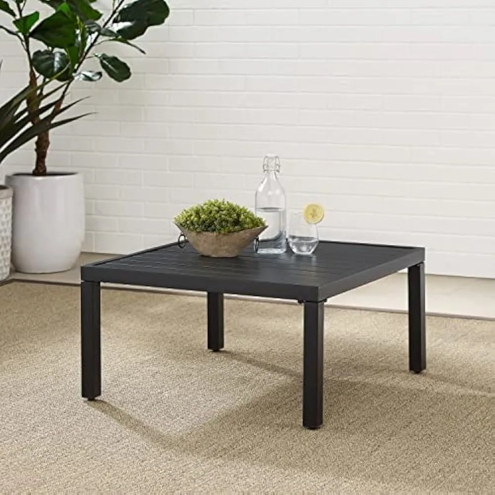 طاولة قهوة معدنية مقاومة للطقس في الهواء الطلق من بيرمونت للفناء والسطح والشرفة باللون الأسود غير اللامع #2