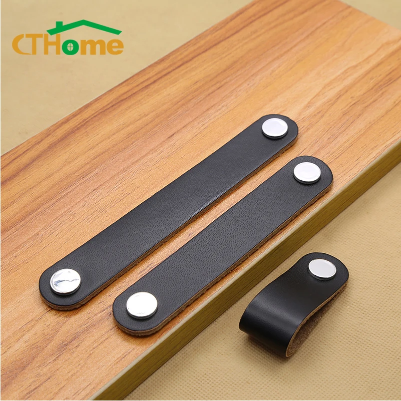 1PCS Leather Handle Bag Handle Drawer Door Knob Brown Black Furniture Handle Hardware Decoration Zinc Alloy Cabinet Dresser