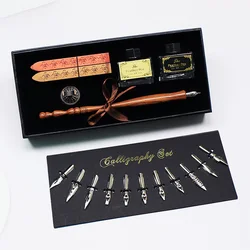 FEATTY Retro Dip Fountain Pen with 12 Nibs Art Calligraphy Writing Wooden Pen Set for Lettering Sketching Drawing Kit