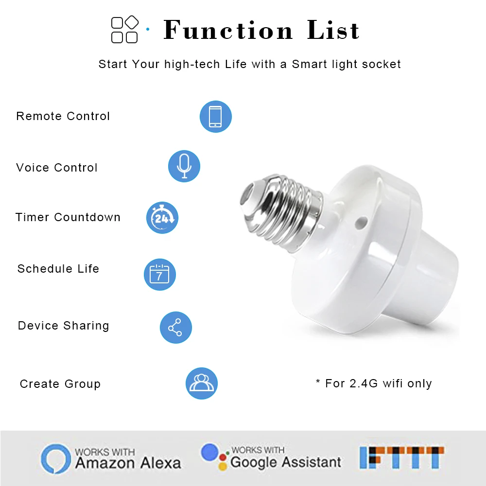 QIACHIP-portalámparas inteligente ZigBee, adaptador de bombillas LED E27 con Wifi, toma de luz a través de la aplicación eWelink, Control por voz, Alexa y Google Home