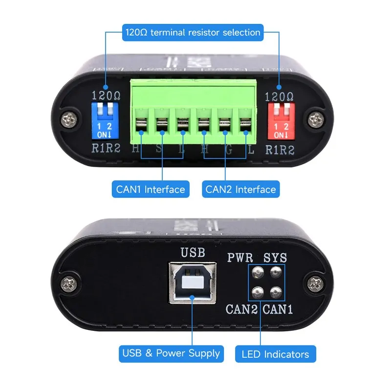 Imagem -02 - Usb de Alta Velocidade para Can fd Interface Converter Usb-can Data Analyzer Módulo de Comunicação Industrial Grade 100kbps5mbps