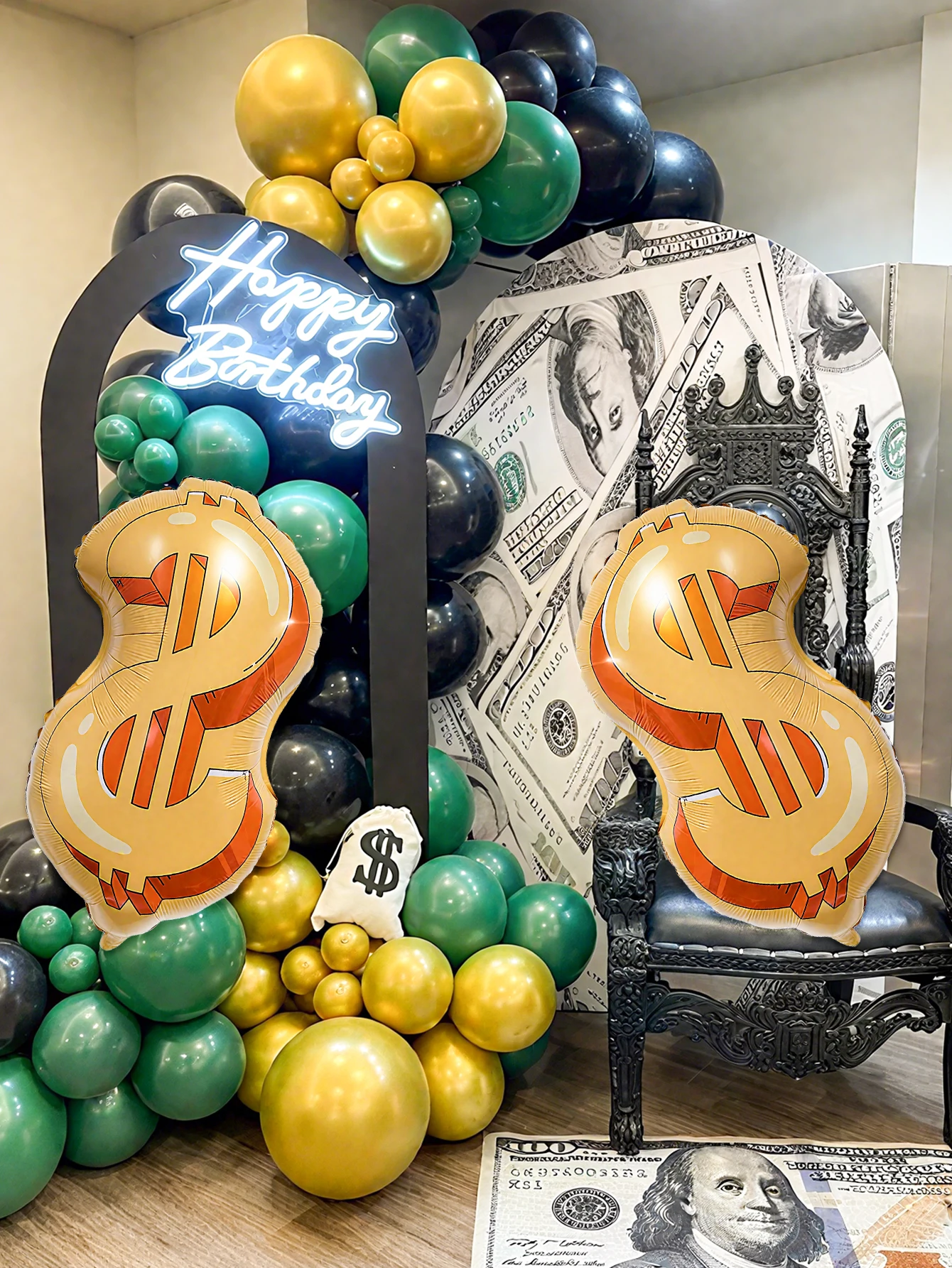 5-piece money and banknote balloon set for birthday party decorations, money-themed parties, casino parties view 4