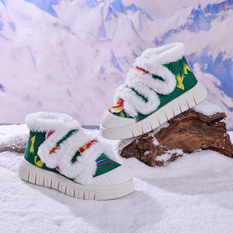 

Trend Kids Outdoor Plush Boots Winter Patchwork Children's Fashion Short Causal Boots Hook Loop Non-slip Girls Ankle Cotton Boot