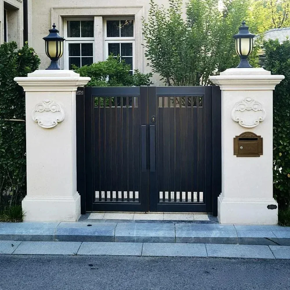 Custom Iron Swing Gate Modern Villa Entrance Automatic Driveway Outdoor Security Residential Heavy Powder Coated