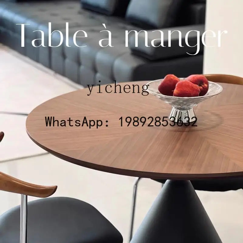 AA  medieval dining table round solid wood household walnut table color small apartment retro hourglass dining table