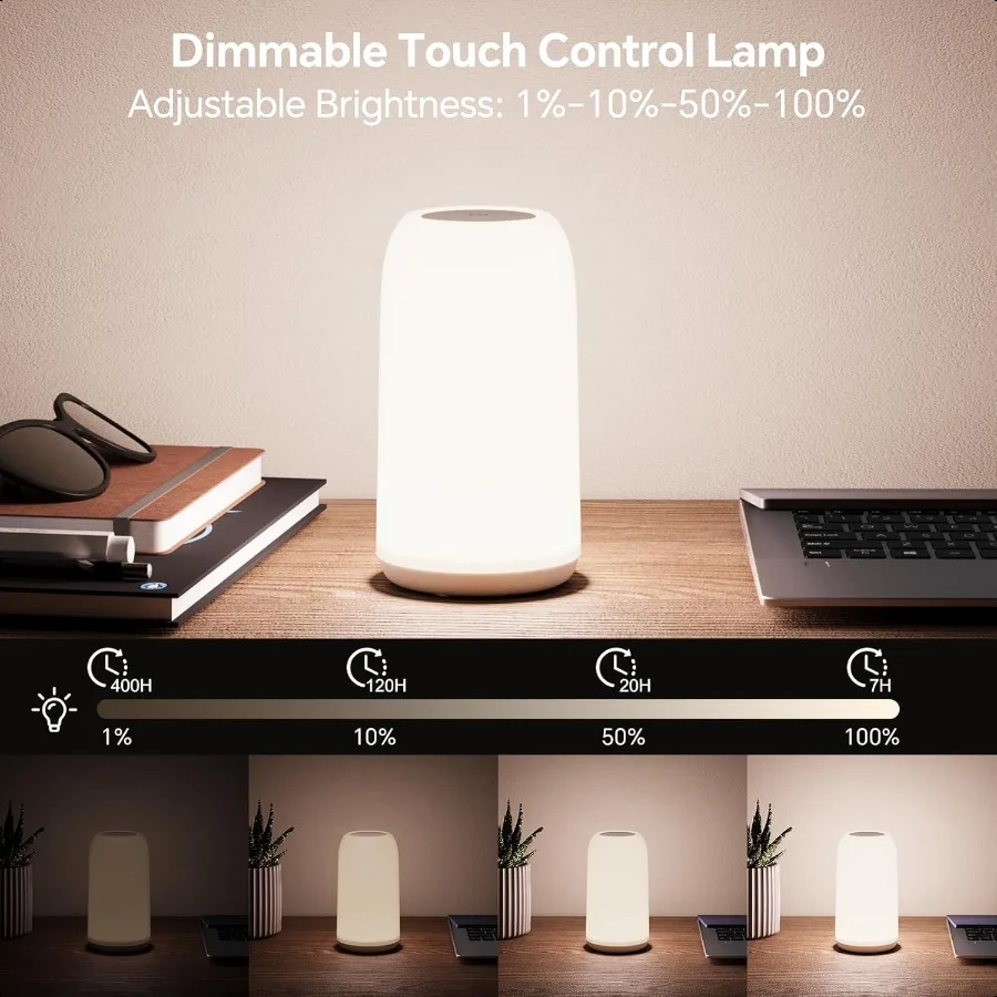 Draadloze tafellampen voor buiten Oplaadbare aanraaklamp [Slank ontwerp RGB-modus] 4-niveau heldere buitenlampen voor terras LED-lamp Multi
