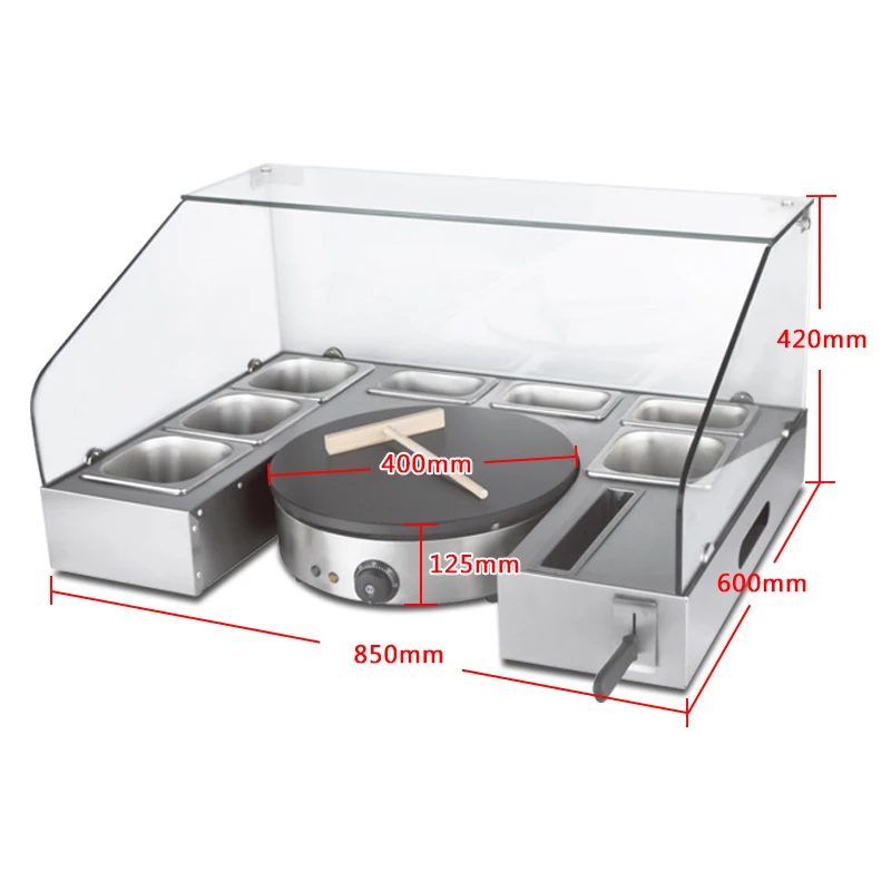 Bancada de trabalho para forno de panqueca, fabricante de crepe com estação de servir, 1 placa, antiaderente, máquina elétrica para fazer panquecas