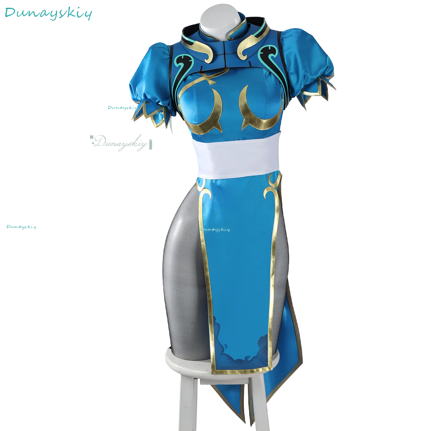 Игра OW Juno Косплей Костюм Chun-Li Linkage Outfis Сексуальная синяя униформа Cheongsam с высоким разрезом Хэллоуин Карнавальная вечеринка Играть на роли