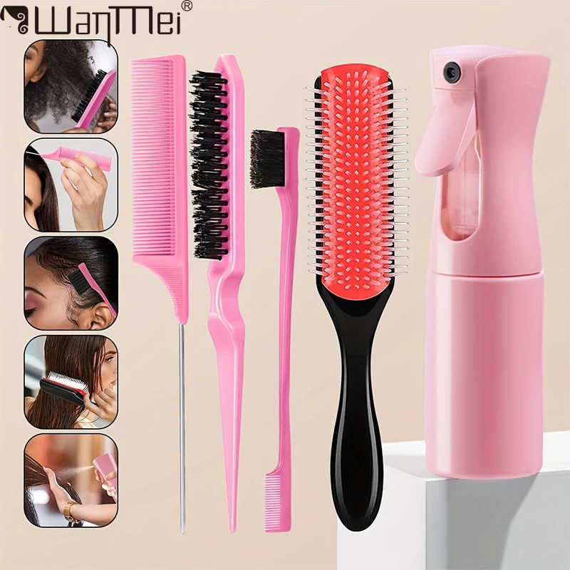 

WANMEI 5 шт. набор расчесывающих расчесок Curl Candy Bursh изогнутая расческа с крысиным хвостом, щетка для управления краями, распылитель, массажные инструменты для укладки волос