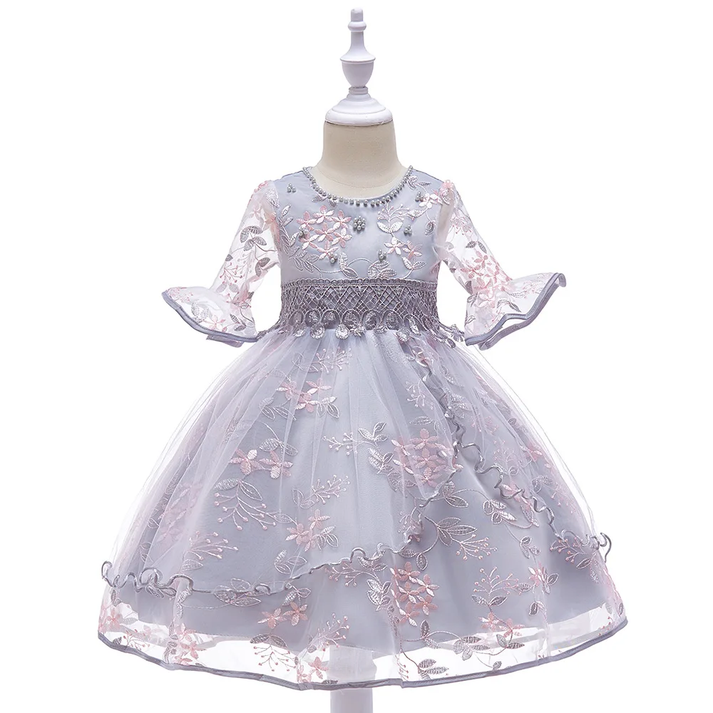 Hot Sale Character Princess Cosplay Embroidery Grey Pink Princess Dress Costume Halloween Kid Girl