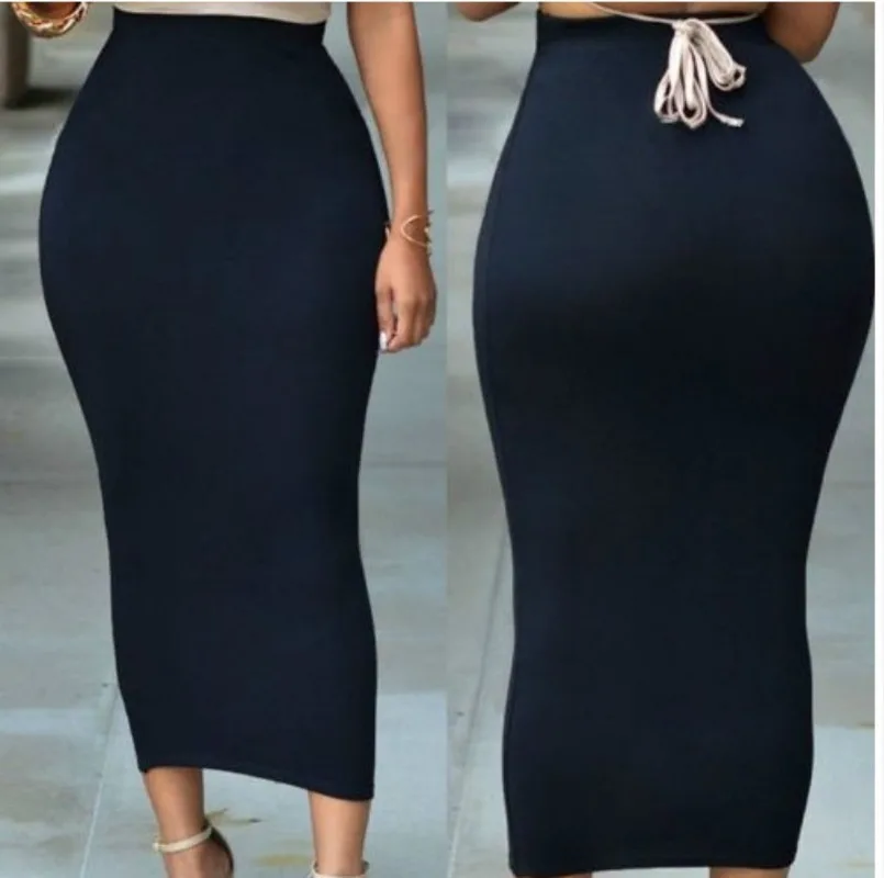 Muslim Slim Retro High Waist Women Autumn and Winter Solid Color Elastic Waist Bag Hip Tight Skirt Mid-length Skirt Pencil Skirt