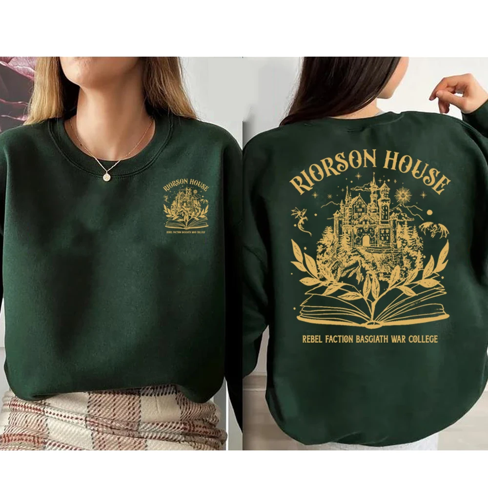 Riorson House Sweatshirt Iron Flame Fourth Wing Shirt Basgiath War College Hoodie 2 Sided Xaden Riorson Dragon Rider Sweatshirts