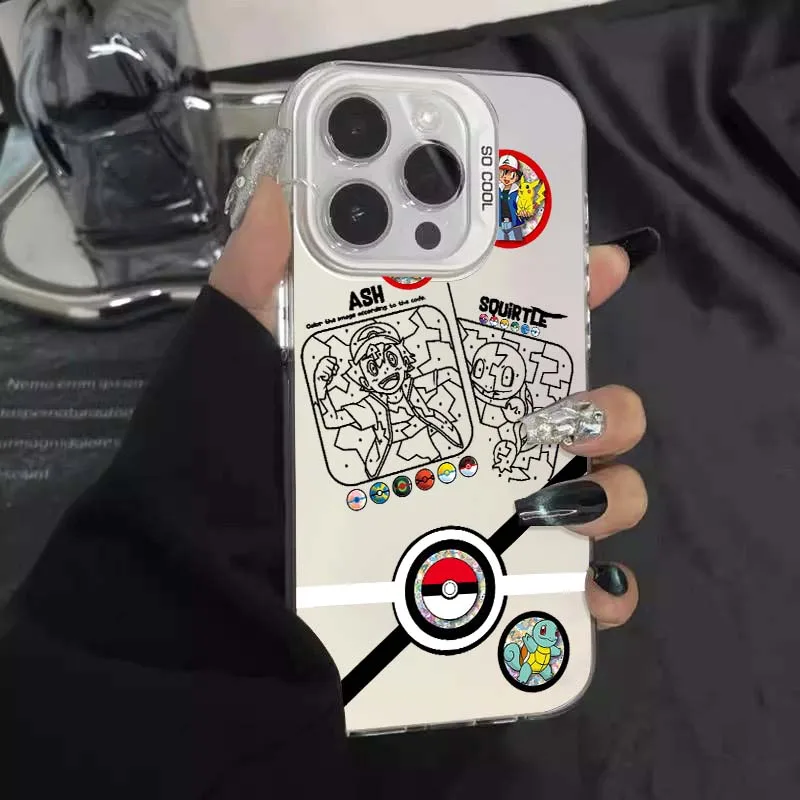 Funda de teléfono P-Pokemons Anime para Apple iPhone 16 15 14 13 12 11 XS X Pro Max Plus cubierta plateada colorida