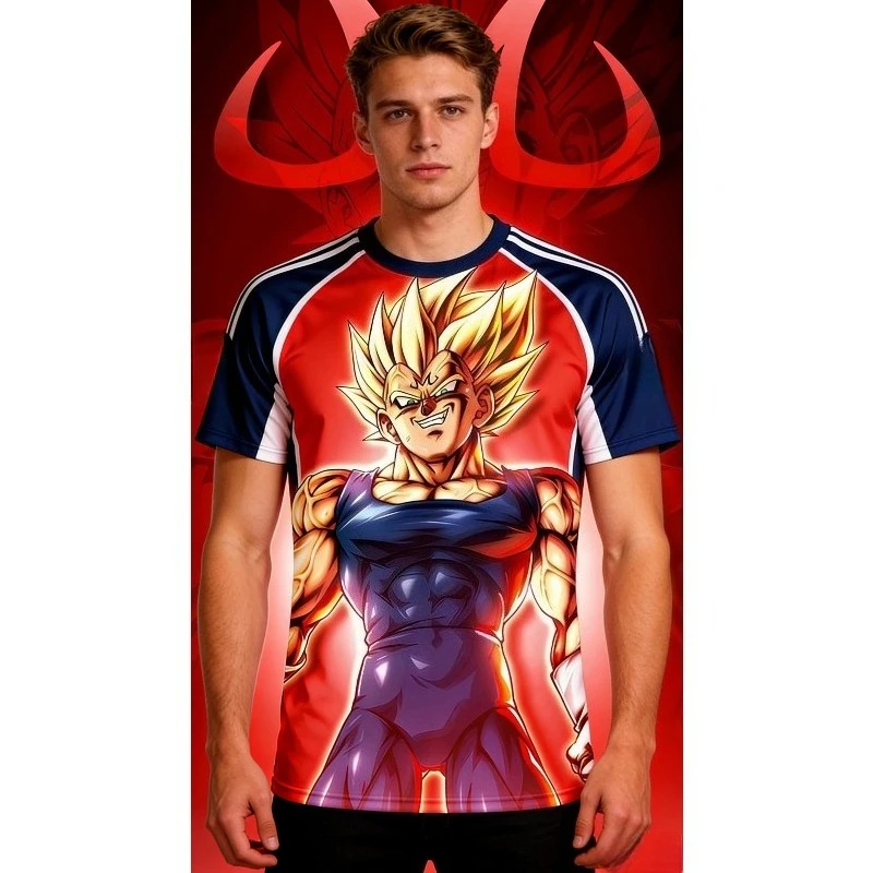 

Футболка Dragon Ball Vegeta Majin Super Saiyan в стиле аниме, мужская и женская, с полной сублимационной печатью, повседневная уличная одежда, топ