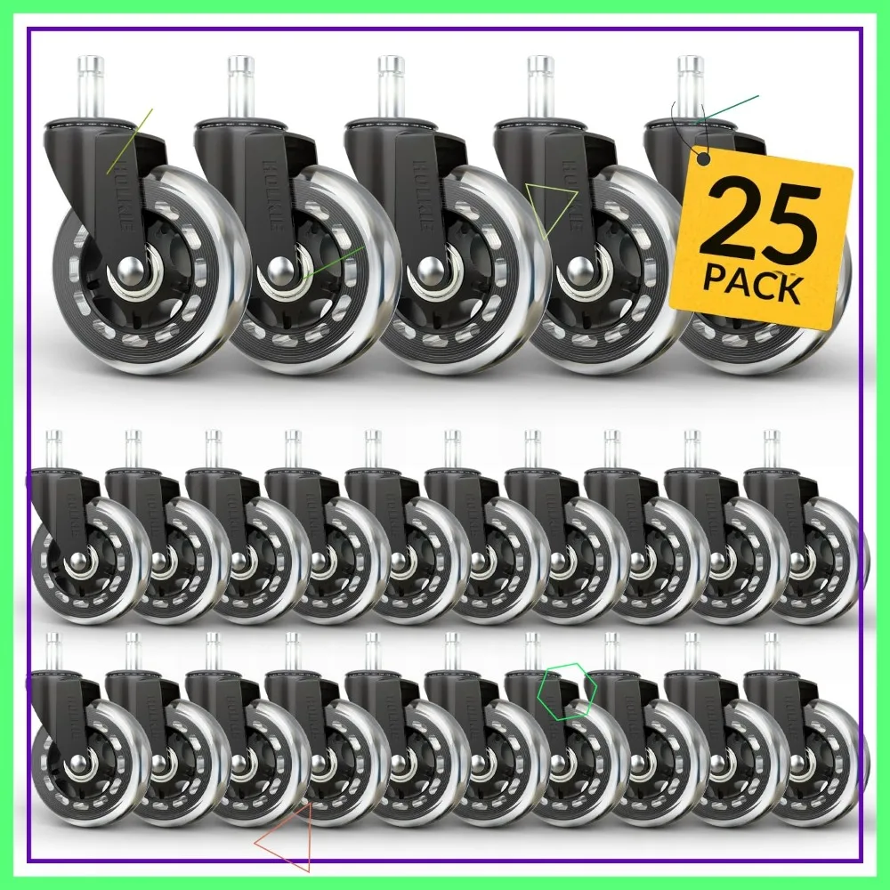 

25 Pcs Smooth Gliding Office Chair Wheels - Rubber Roller Blade Casters for Hardwood Floors, 3 Inch Transparent
