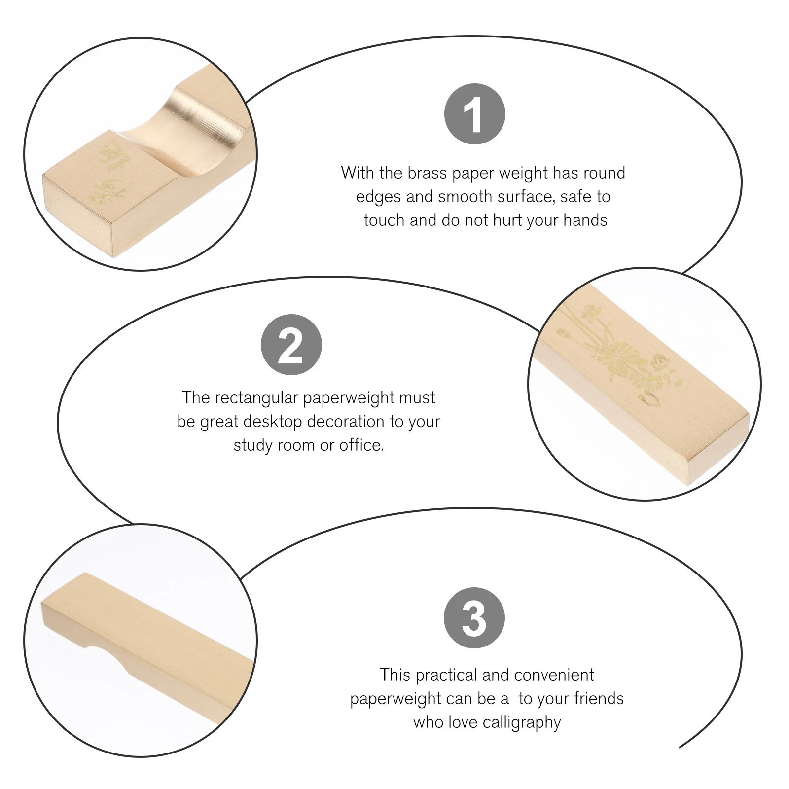 

Brass Paper Weight Rectangular Calligraphy Brush Rest Safe Touch Smooth Surface Desk Decor Metal Paperweight Brass Paperweight