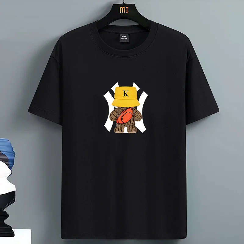 

2026 Весна-Лето Хлопковая модная спортивная футболка с принтом медведя и круглым вырезом с короткими рукавами Топ