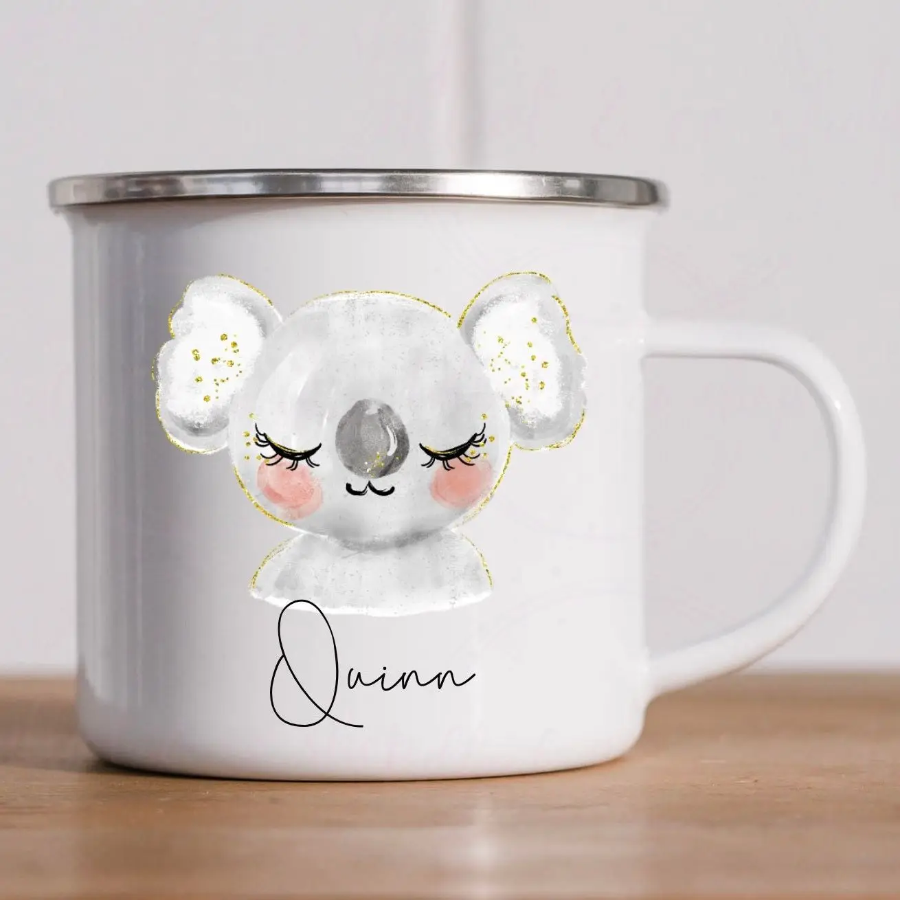 Personalised Koala enamel camping mug, gift for kids, children’s Milk Cup 12oz unbreakable mug