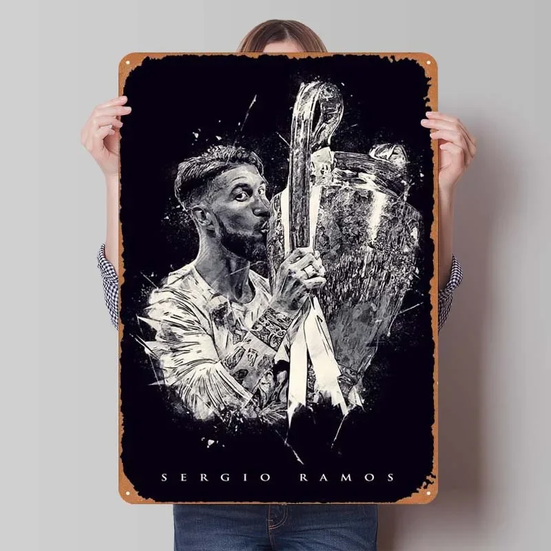 Sergio Ramos Sport Metal Poster  Retro Tin Sign Plaque for Wall Decor  Outdoor  Indoor Aesthetic Home Room Decoration