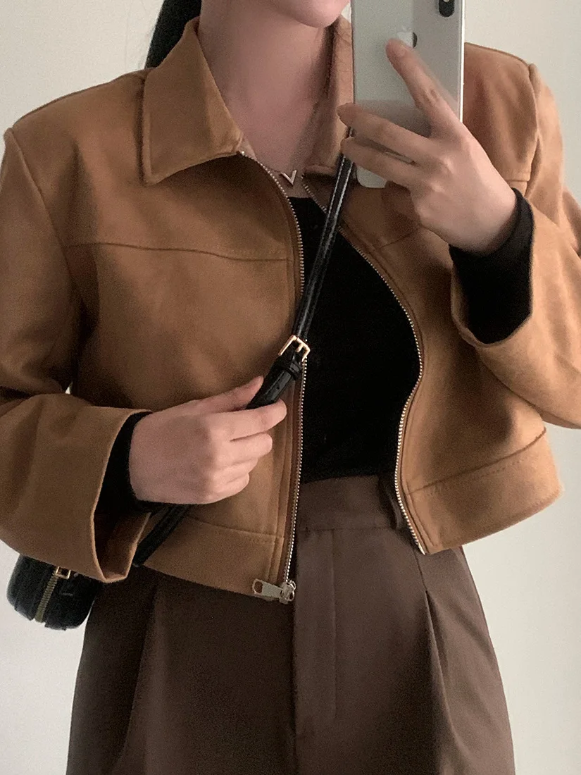 

Корейский кожаный бархатный тюнер Sle ort, женский осенний новый дизайн небольшого размера, сенсационный тюнер, модная застежка-молния