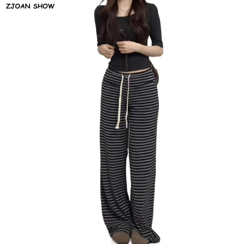 6 Color 2025 Elastic Drawstring Waist Stripes Sports Pants Loose Wide Leg Straight Long Trousers Women Joggers Soft Sweats Pants