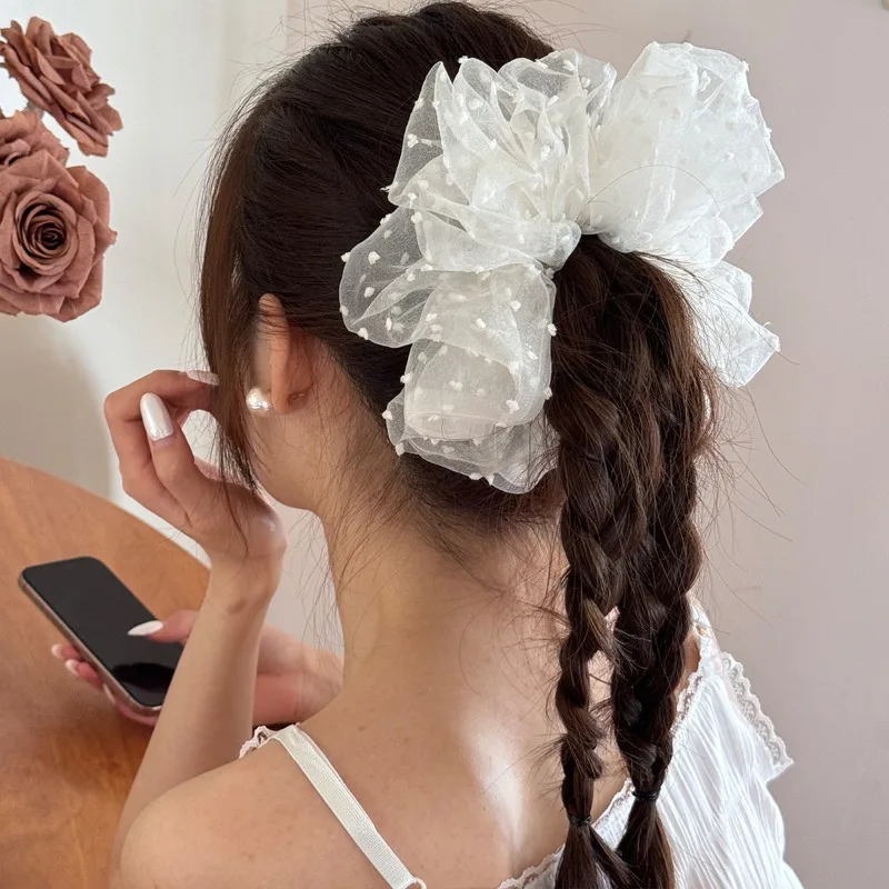 

New Vintage Embroidery Scrunchies Tulle Chunky Elastic Hairband Hair Ties for Elegant Daily Hairstyles Hair Accessories for Girl