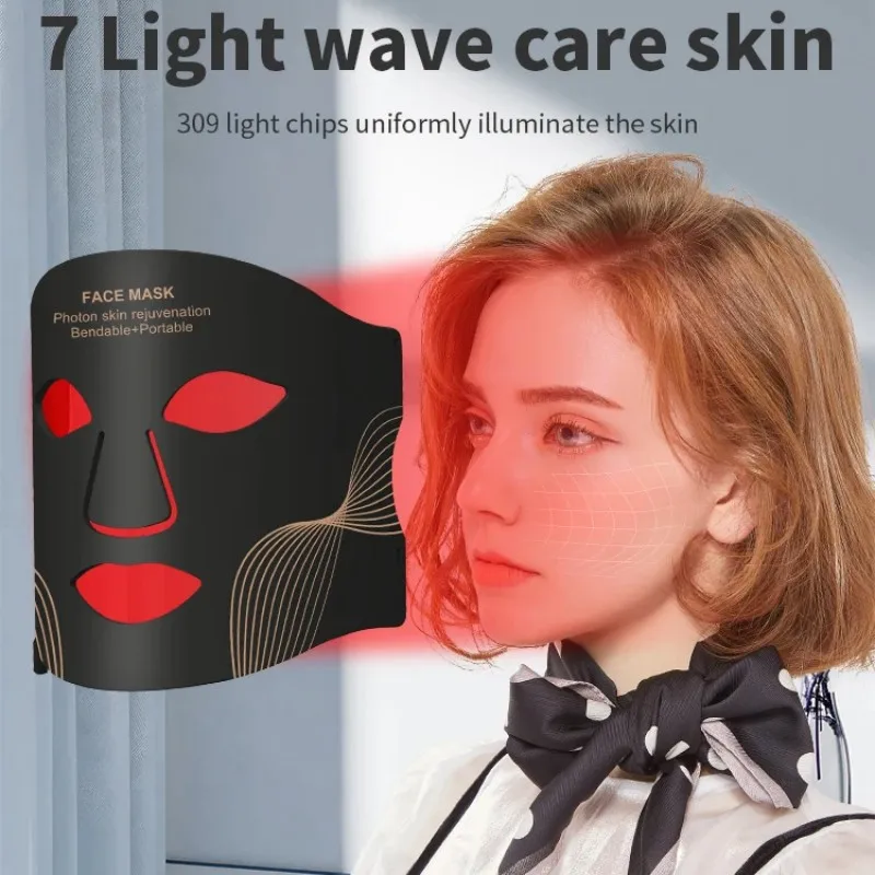 Home Use Flexible Silicone Face Neck 7 Colors LED Mask 210 Lamp Beads Red Light Photon Therapy Skin Rejuvenation Facial Mask