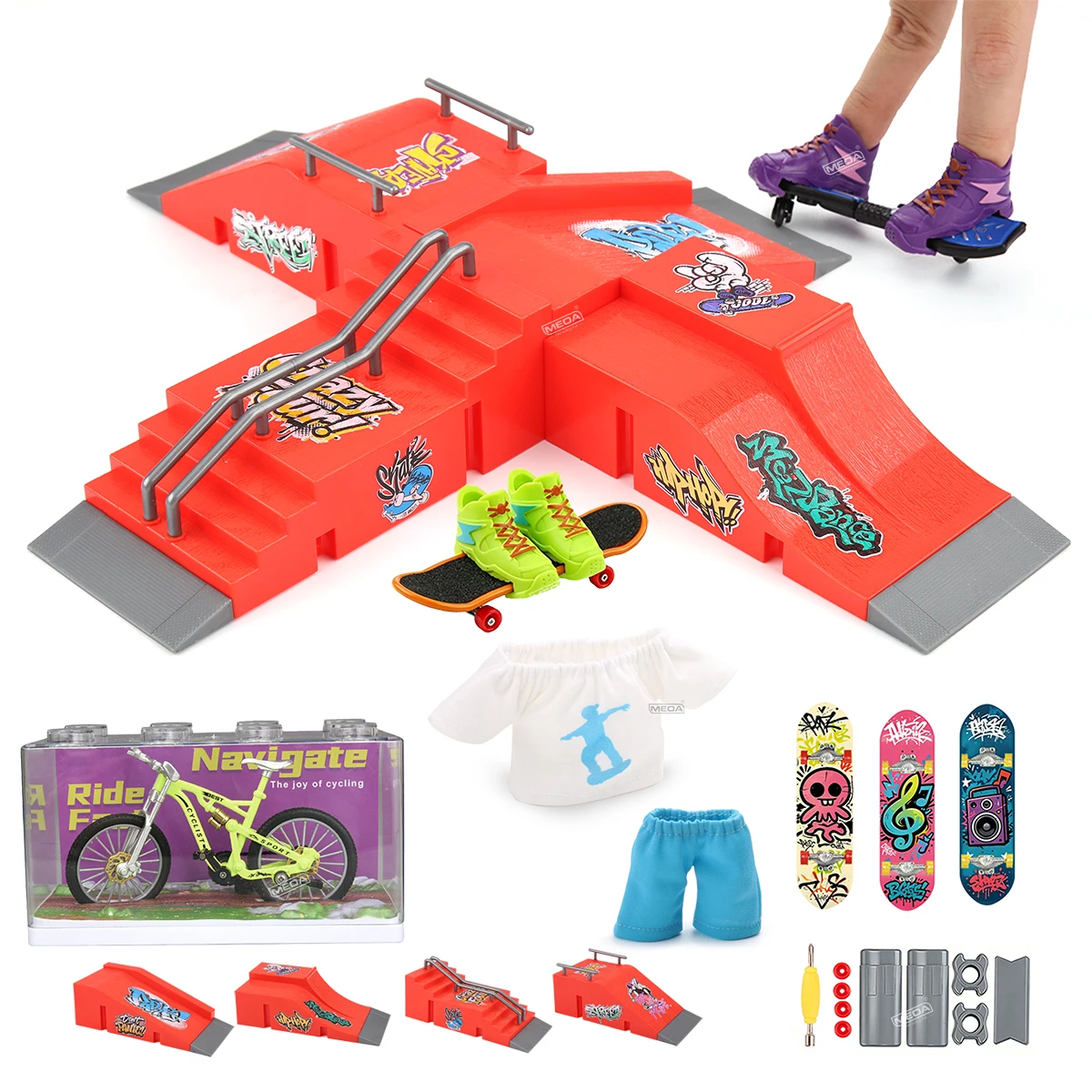 set-de-escenarios-combinables-diy-4-en-1-para-parque-de-finger-skateboards-kits-de-fingerboards-de-aleacion-mini-rampa-ropa-pantalones-mini-bicicleta-zapatos-de-juguete