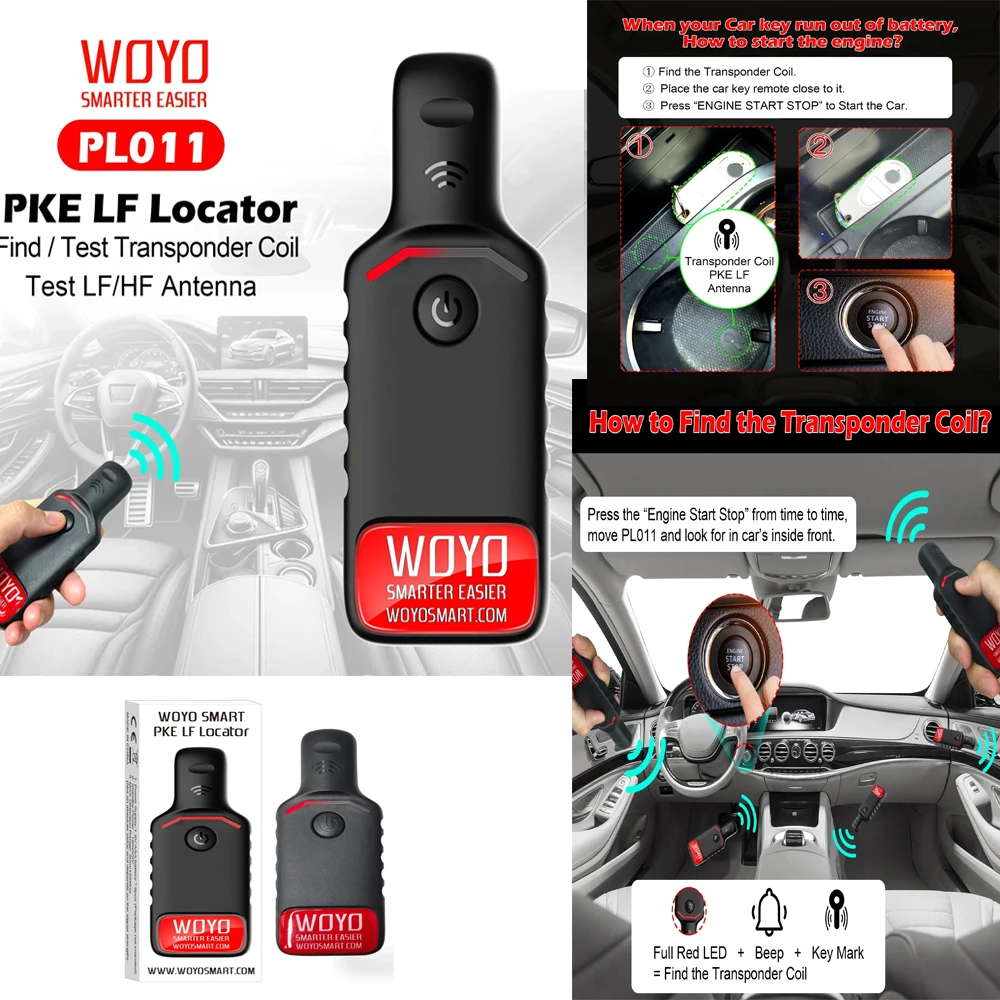 WOYO PL011 For All Car 125kHZ  Entry PKE Transponder Coil Detector Locator and Detector, Also Test PEPS LF HF Antenna