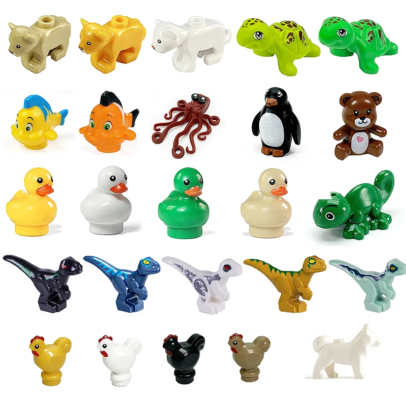 MOC Animals Figures Accessories Building Blocks Dinosaurs Pig Rabbit Dog Pet Printed City Zoo Bricks Farm DIY Kids Toys Gifts